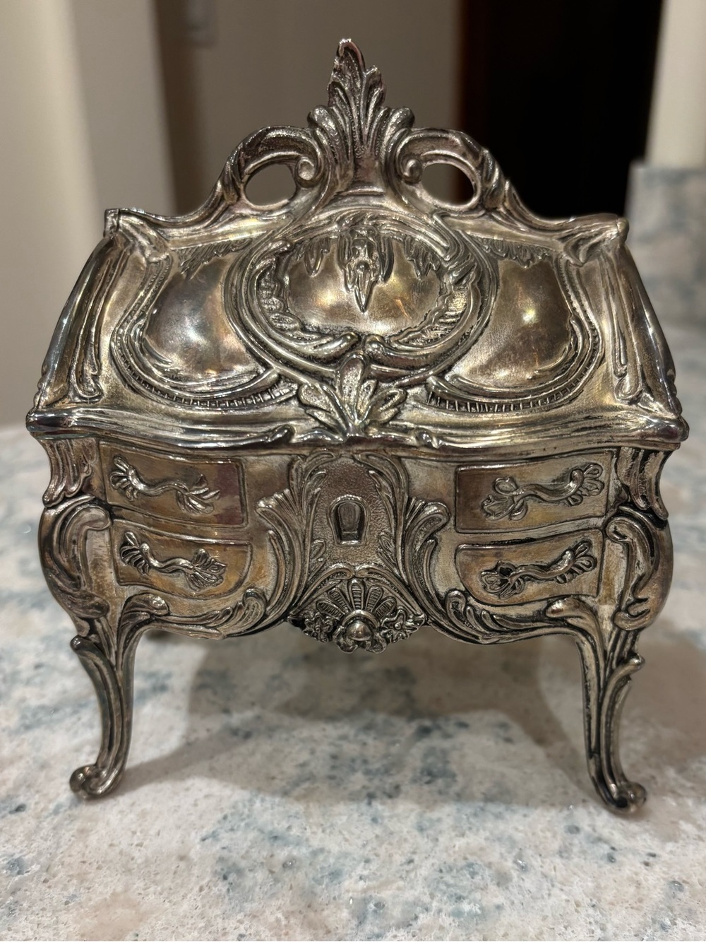 Vintage Rococo style silver plated jewelry box